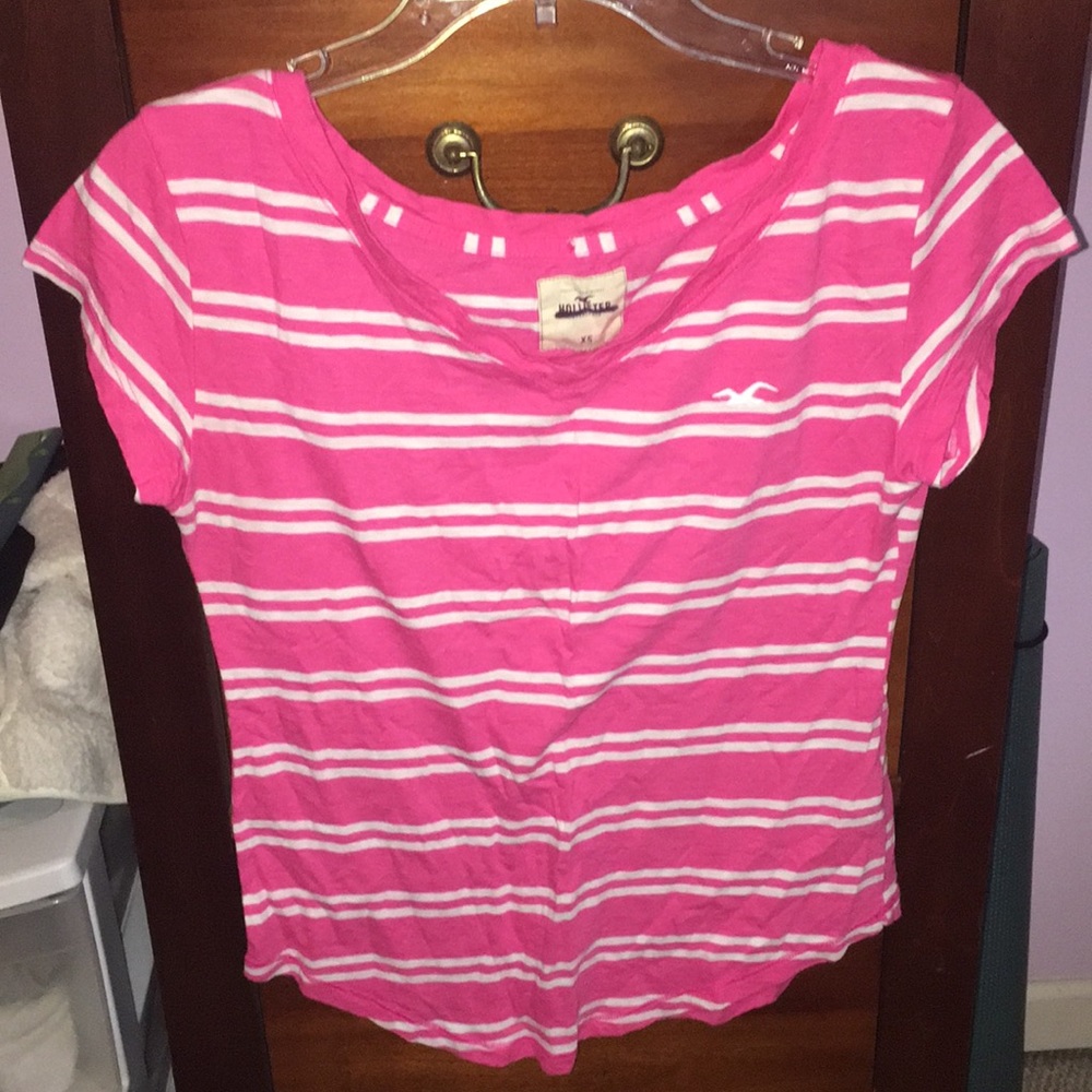 Pink and white striped hollister v-neck